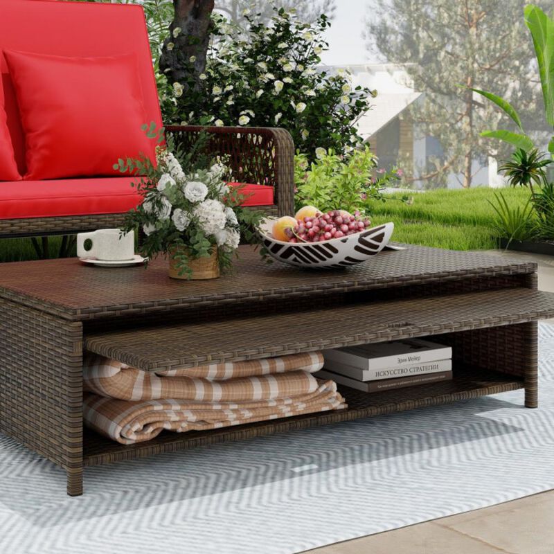 Hivvago Patio Adjustable Wicker Daybed with 4-Level Backrest and Soft Cushions