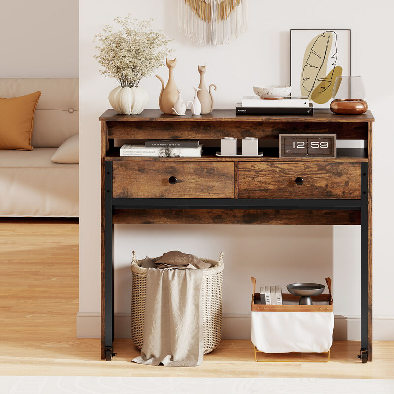 Convertible Extendable Writing Desk with 2 Drawers for Home Office image number 6