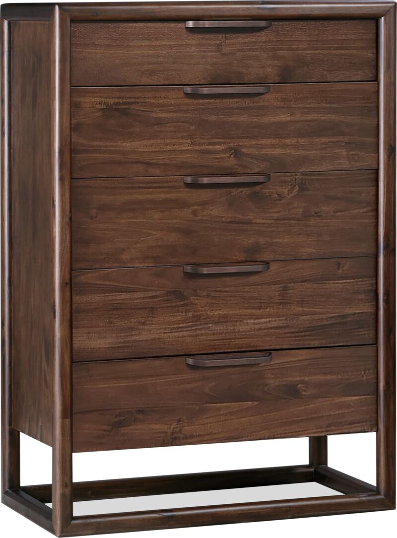 Sol Five Drawer Acacia Wood Chest in Brown Spice