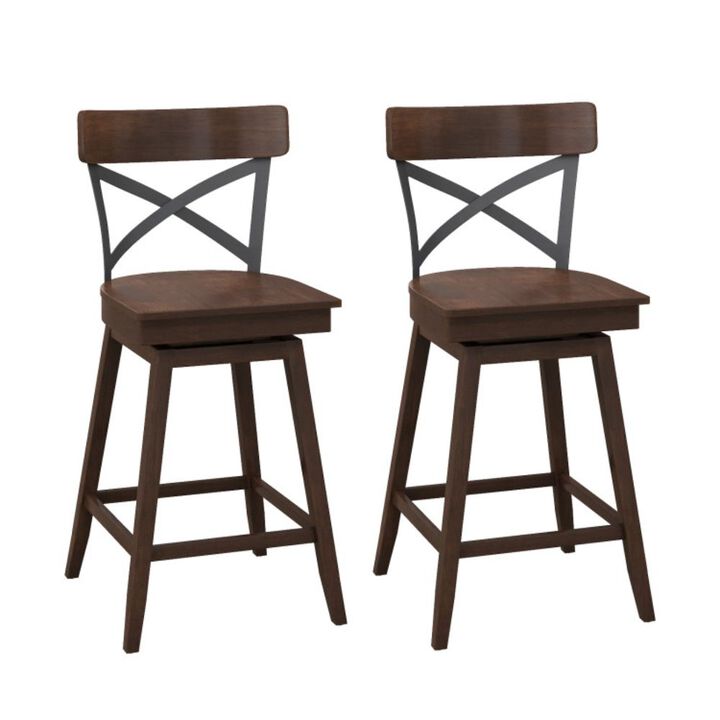 Hivago Set of 2 Wooden Swivel Bar Stools with Open X Back and Footrest-24 inches