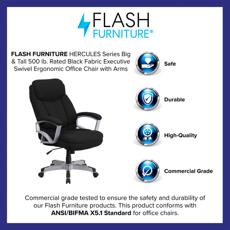 HERCULES Series Big & Tall 500 lb. Rated Black Fabric Executive Swivel Ergonomic Office Chair with Arms image number 3