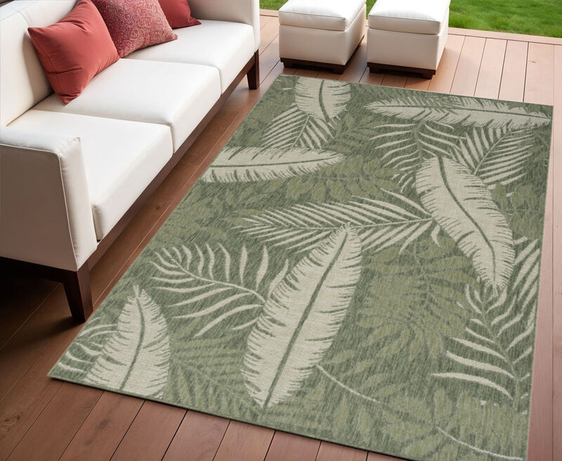 HomeRoots 4' X 6' Ivory And Green Palm Leaf Indoor Outdoor Area Rug image number 1