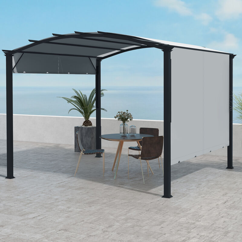 Outsunny 11' x 11' Outdoor Retractable Pergola Canopy, Arched Sun Shade Shelter, Metal Frame Patio Canopy for Backyard, Garden, Porch, Beach, Gray