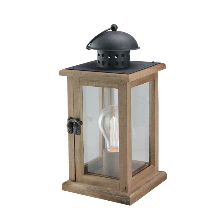 10" Brown and Black LED Lighted Square Hanging Indoor Lantern