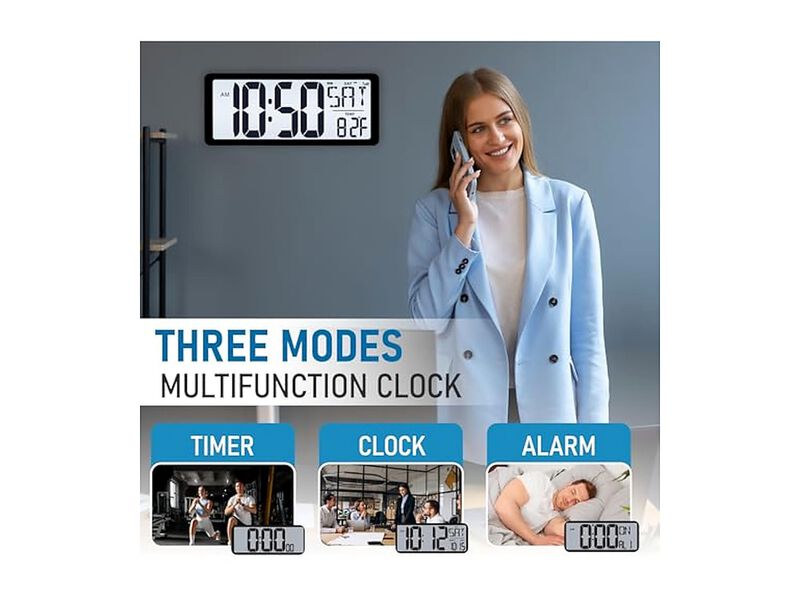 Atomic Backlight Digital Display Day Wall Clock 2 Inch Battery Operated image number 2