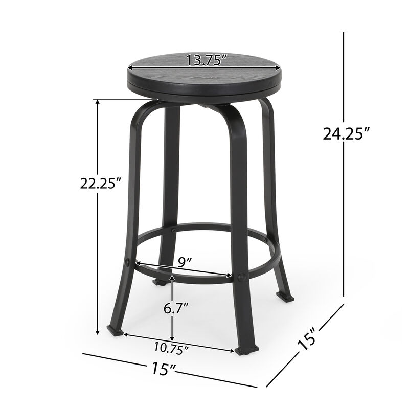 Streamdale Modern Industrial Swivel Counter Stool with Faux Wood Seat