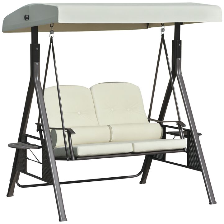 Hivvago 2-Person Patio Swing with Adjustable Canopy & Tray