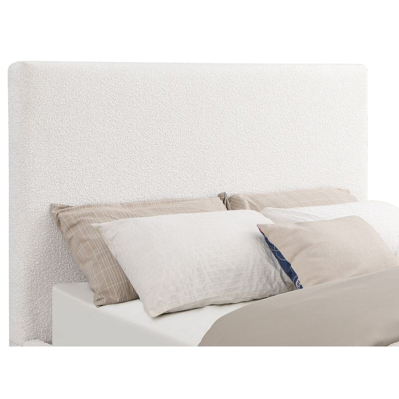 Ole King Size Bed, Upholstered Panel Headboard, Gold Plinth Base, Ivory - Benzara