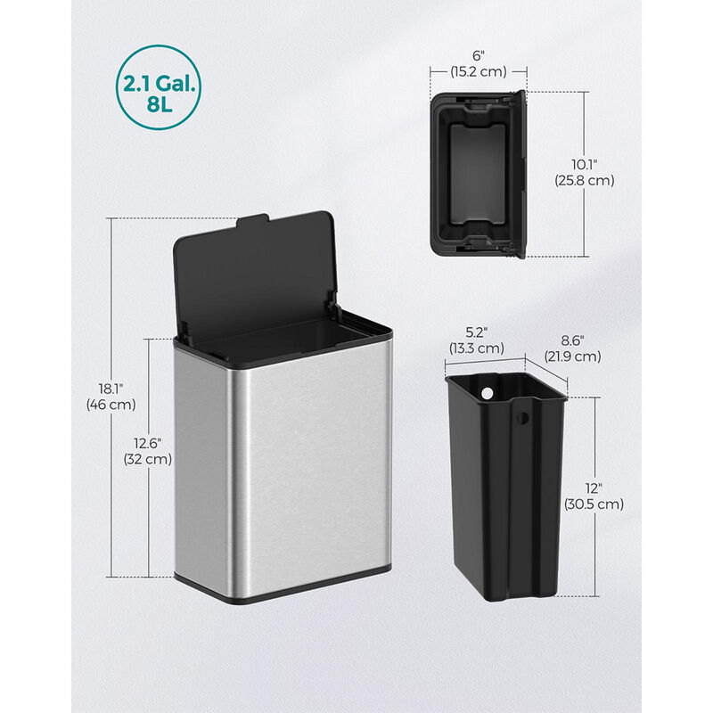 2.1-Gallon Hanging Trash Can with Lid