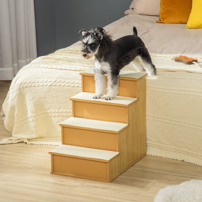 Natural Pet Steps: 4-Tier Wood Dog Stairs with Cushioned Cover image number 1