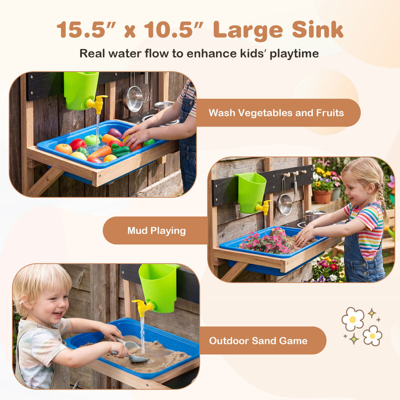 Kids Outdoor Mud Kitchen Wall Mounted Play Station for Backyard-Multi-color image number 6