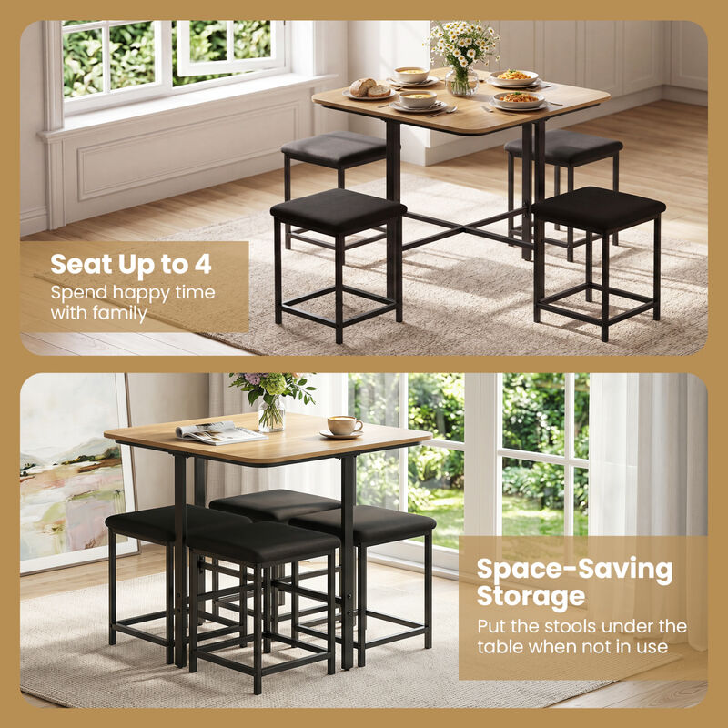 5 Piece Dining Table Set with 4 Cushioned Stools and Durable Metal Frame for Small Spaces image number 3