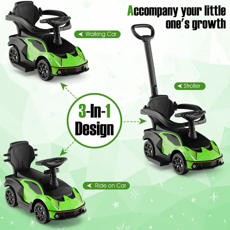 3 in 1 Push Ride On Toy Car with Handle and Guardrail for Toddlers image number 5