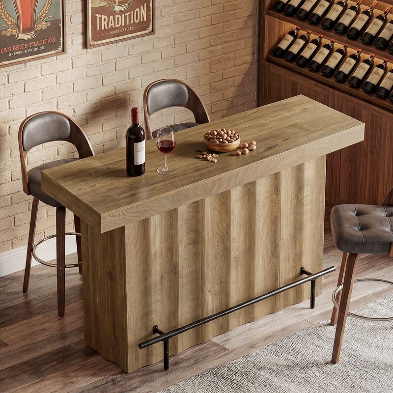 63 Inch Bar Table with 2 Tier Storage Shelves for Home Dining and Entertaining image number 4