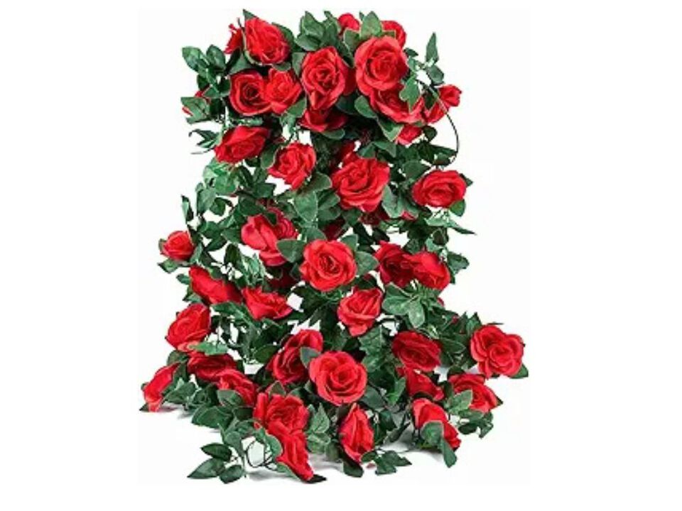 4 Pack Red Artificial Hanging Rose Flowers Outdoor Wedding Centerpiece Decor