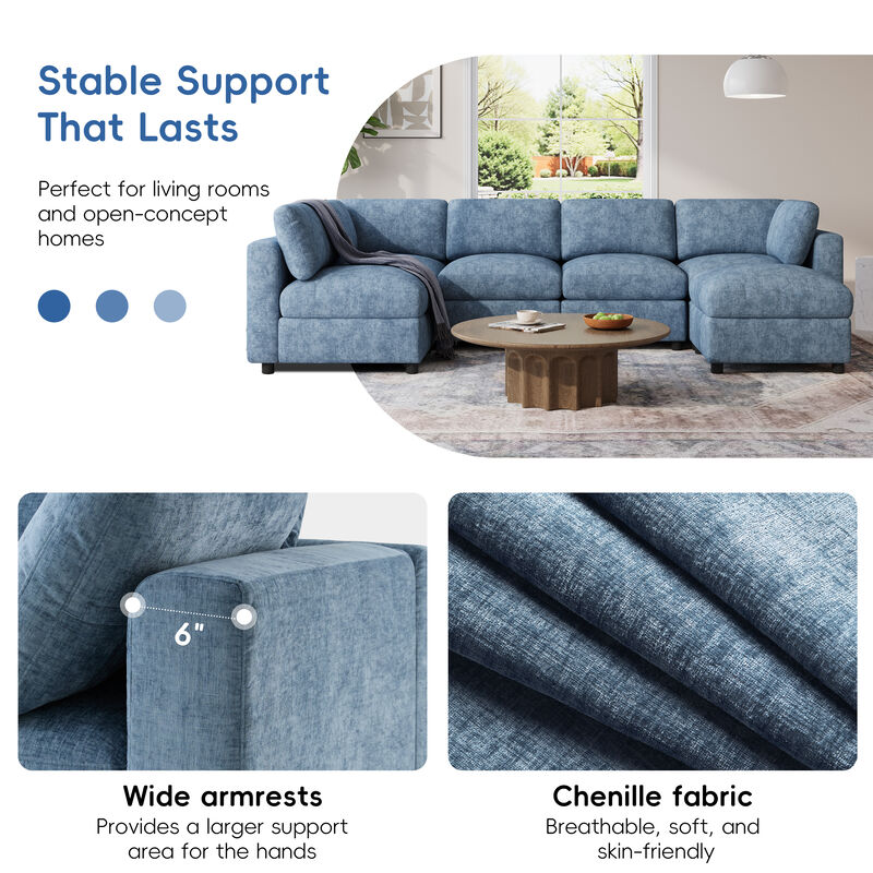 Merax Chenille 6-Piece Modular Sectional Sofa with Movable Ottoman image number 7