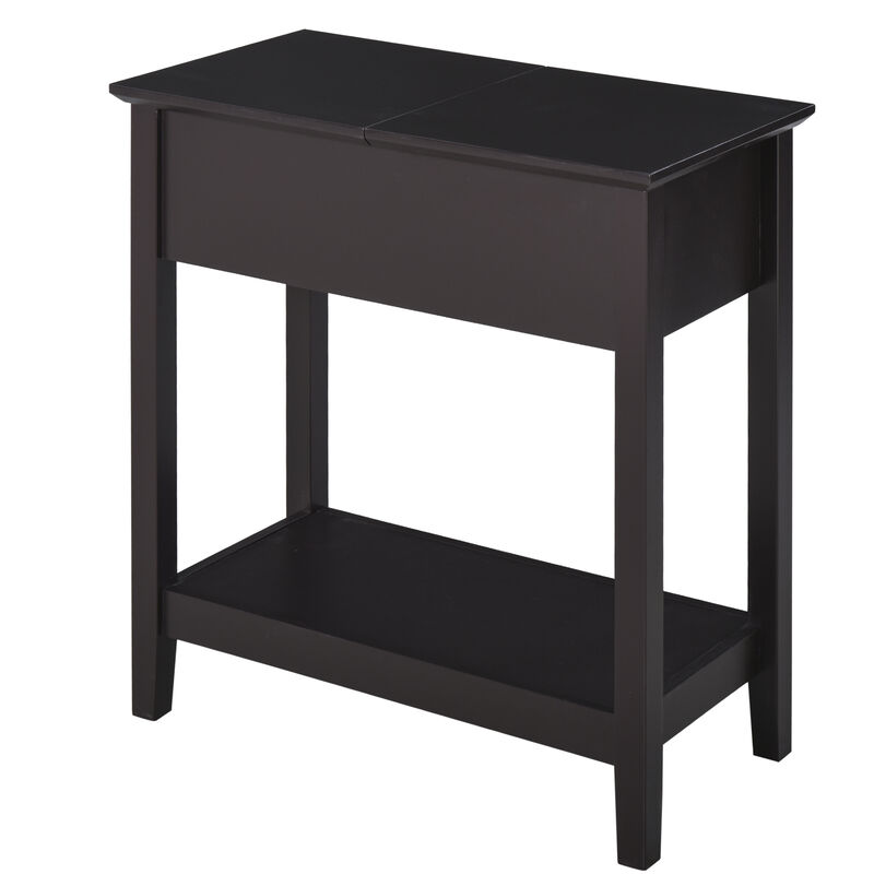 HOMCOM End Table, Narrow Side Table with Flip Top, Storage Cabinet, Bottom Shelf for Living Room, Bedroom, Dark Coffee
