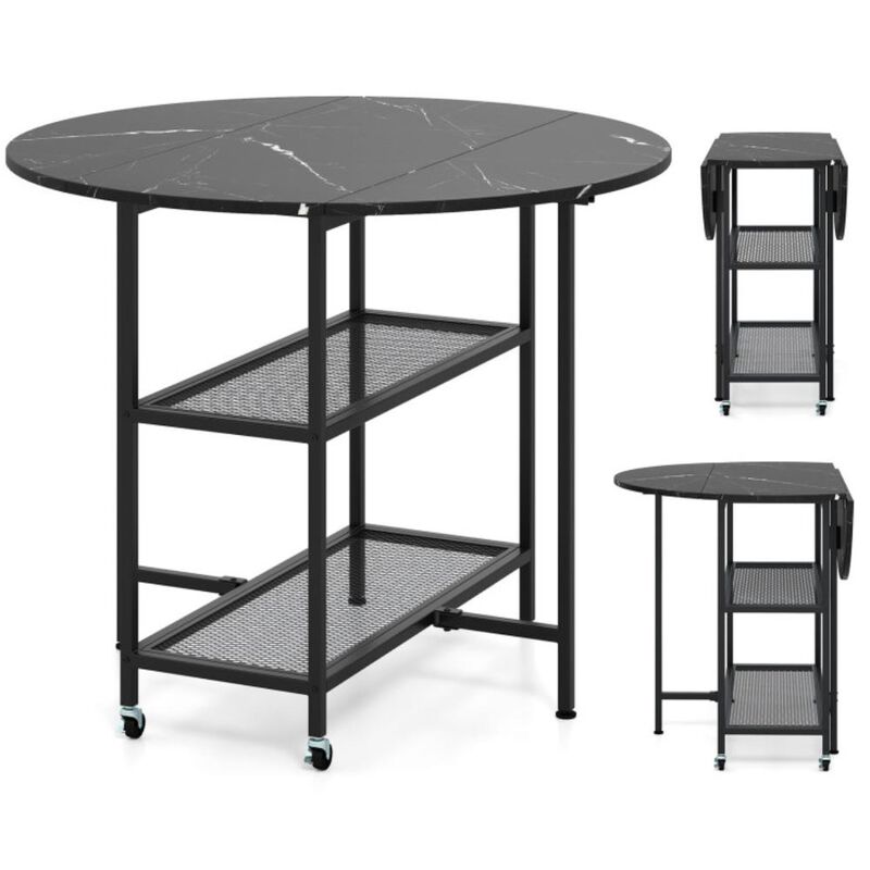 Hivvago Folding Round Dining Table with Lockable Wheels