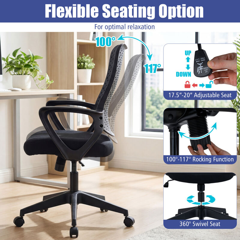 Adjustable Height Office Desk Chair with Breathable Butterfly Back Design image number 4