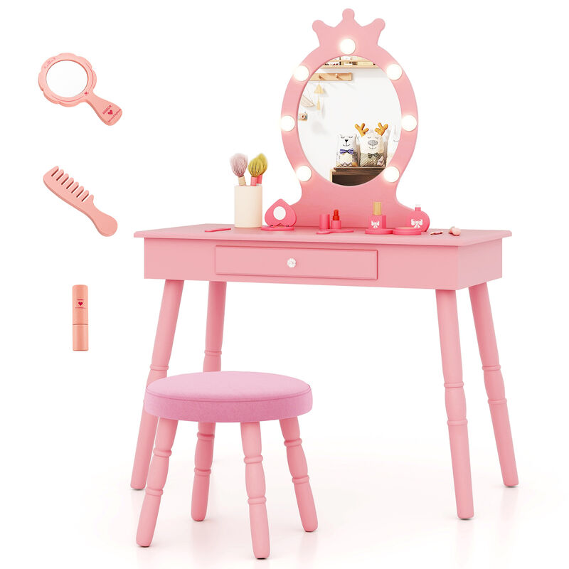 Kids Vanity Set with Lighted Mirror with Adjustable Brightness and Large Drawer