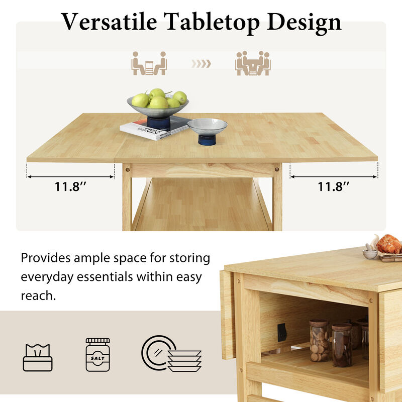 Whisen Modern 5-Piece Extendable Wood Dining Table Set with Two Drop Leaves and Upholstered Chairs - Brown