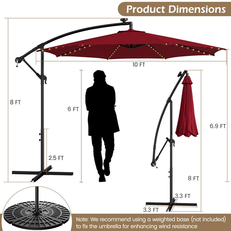 10-Foot Patio Offset Umbrella with 112 Solar-Powered LED Lights for Outdoor Shade and Illumination