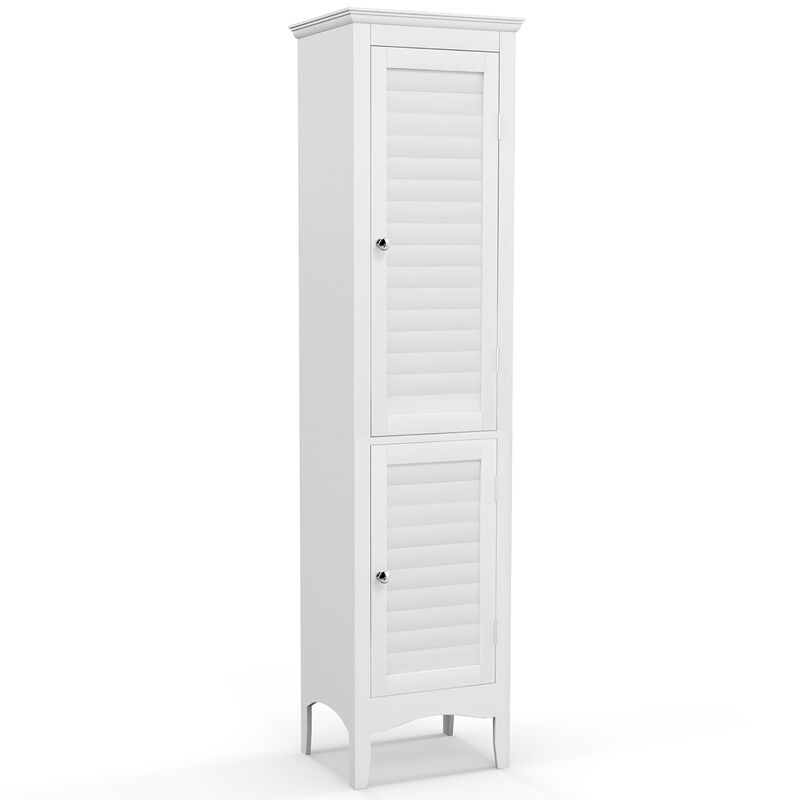 Costway Tall Bathroom Floor Cabinet Narrow Linen Tower with 2 Doors & Adjustable Shelf