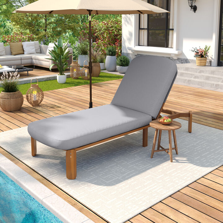 Merax Acacia Wood Adjustable Outdoor Chaise Lounge with Thick UV-Resistant Cushion
