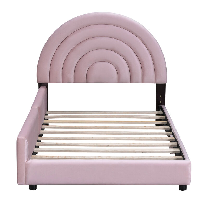 Merax Upholstered Platform Bed Set with Semicircular Headboard