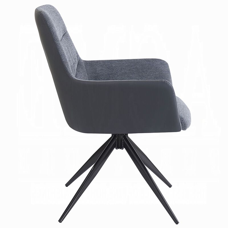Husti Armchair Set of 2, Gray Fabric and Faux Leather, Black Iron Star Base image number 6