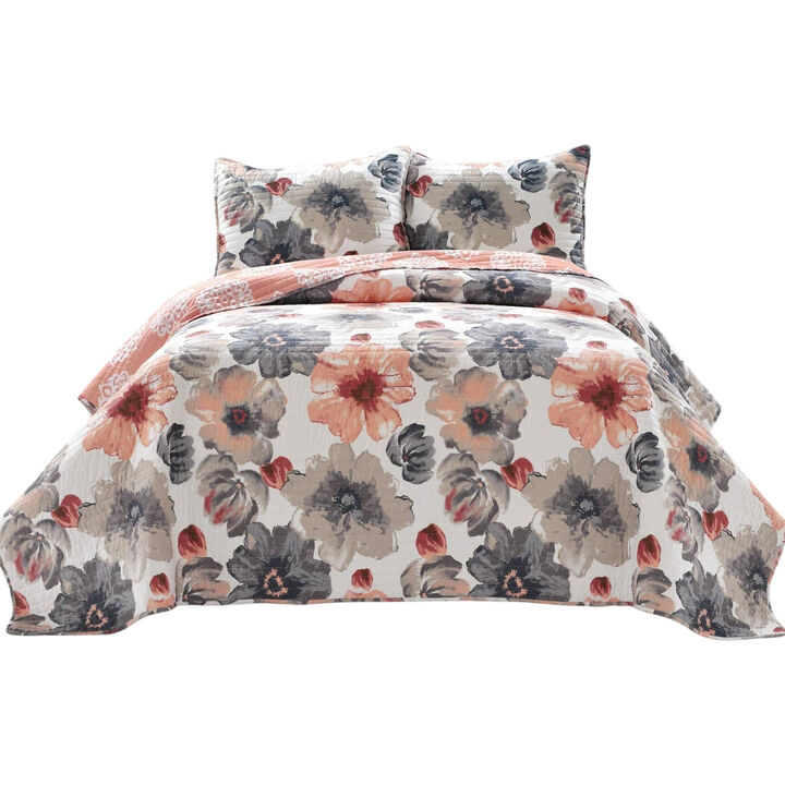 3-Piece Quilt Set in Floral Design Lightweight Polyester Microfiber Bedding