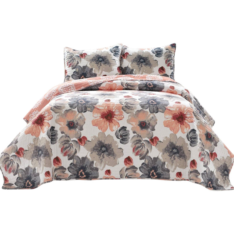 3-Piece Quilt Set in Floral Design Lightweight Polyester Microfiber Bedding