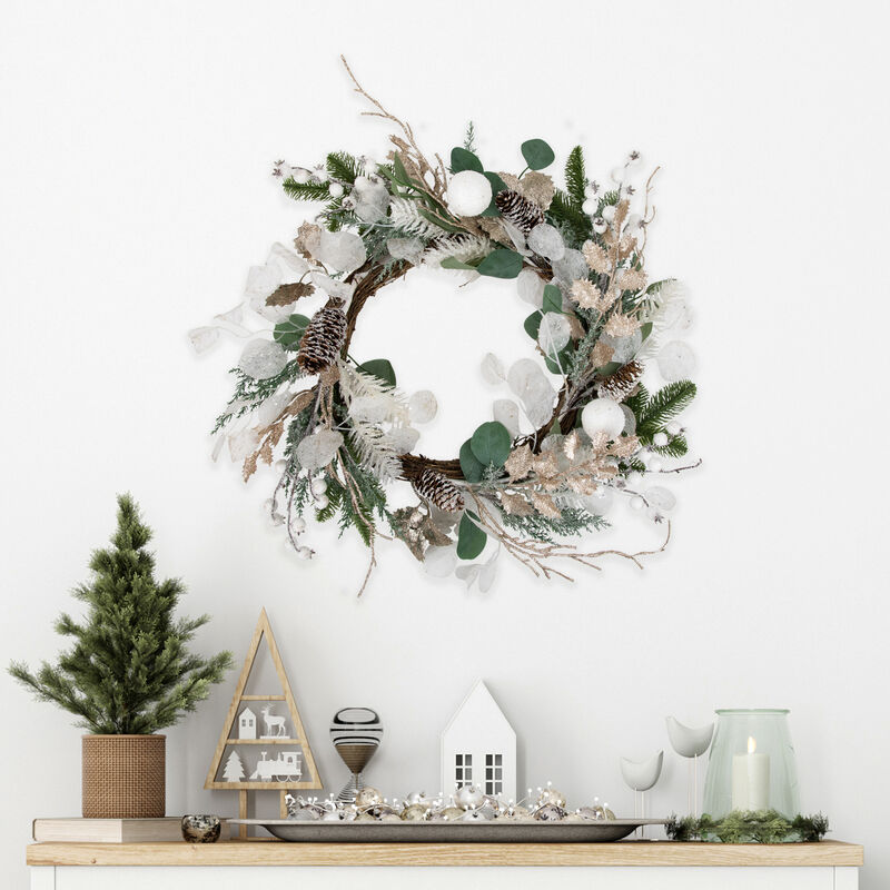 Sage Green and White Artificial Christmas Wreath  24-Inch  Unlit image number 1