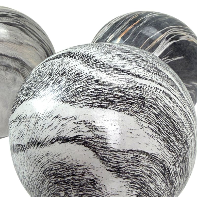 Decorative Orb Set Of 3 Grey Marbled Ceramic Spheres 4 In Tabletop Decor image number 4