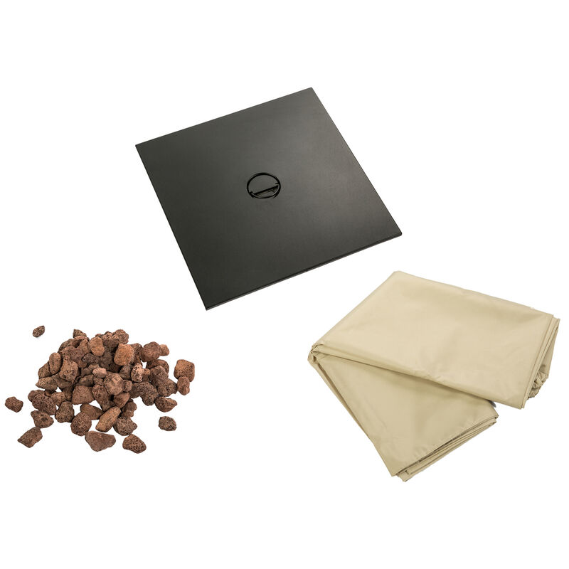 Outdoor Metal & Textliene Propane Gas Fire Pit Table and Accessories, Brown/Beige image number 3