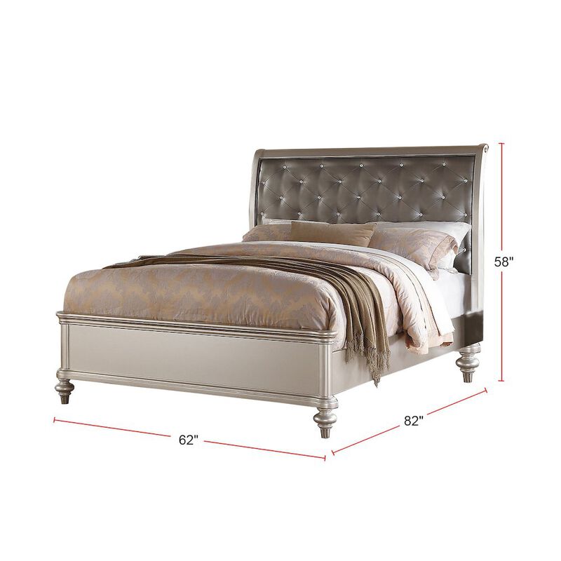 Simple Relax Antique Silver Bed With Button Tufted Padded HB image number 4