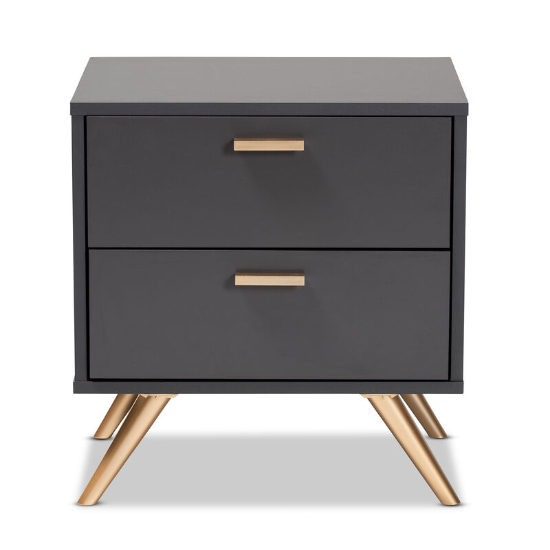 Baxton Studio Kelson Modern Dark Grey And Gold Finished Wood 2 Drawer Nightstand