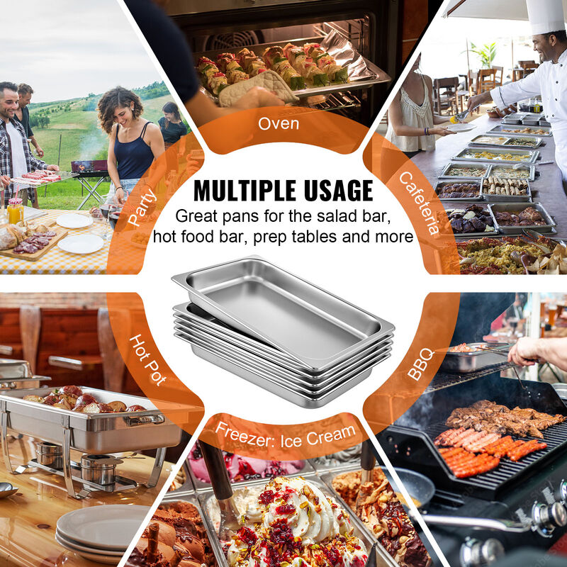 2" Deep Steam Table Pan Full Size 8.5 L/8.9 Quart Stainless Steel Anti-Jam 6 Pack