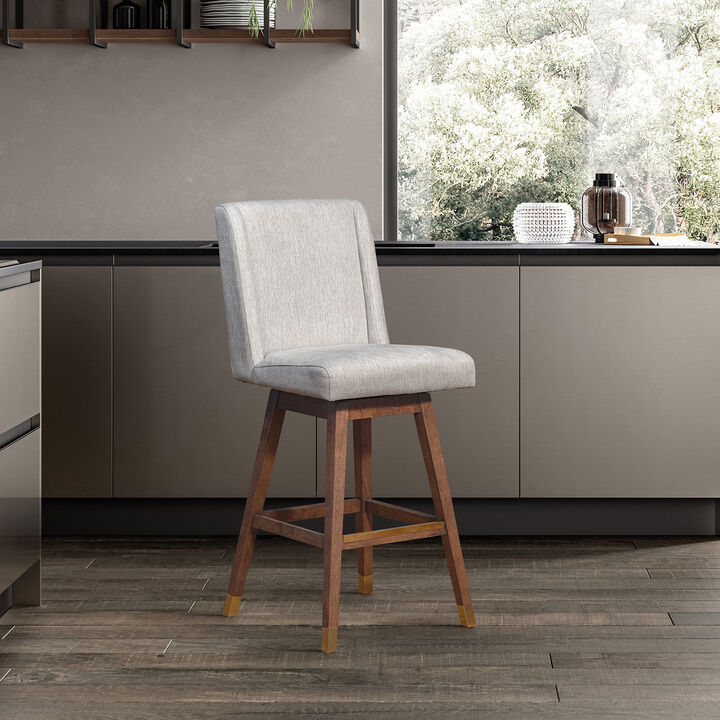 Stancoste Swivel Stool in Grey Oak Wood Finish with Mocha Fabric