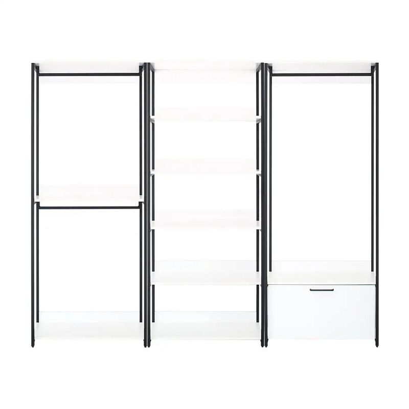 FC Design Klair Living White Freestanding Walk in Wood Closet System with Metal Frame