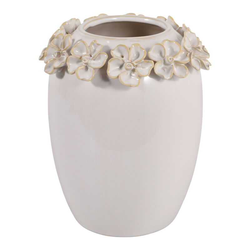 8x7" Floral Applique Vase, Ivory image number 0