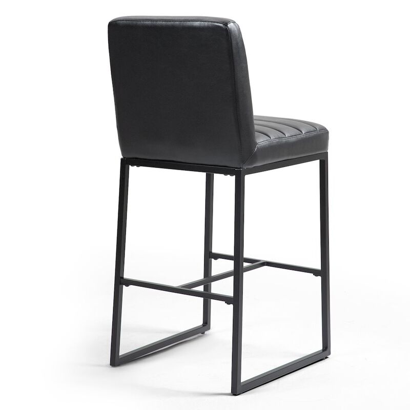 Glamour Home Set of 2 Belisario Black Faux Leather Bar Stool with Black Metal Legs