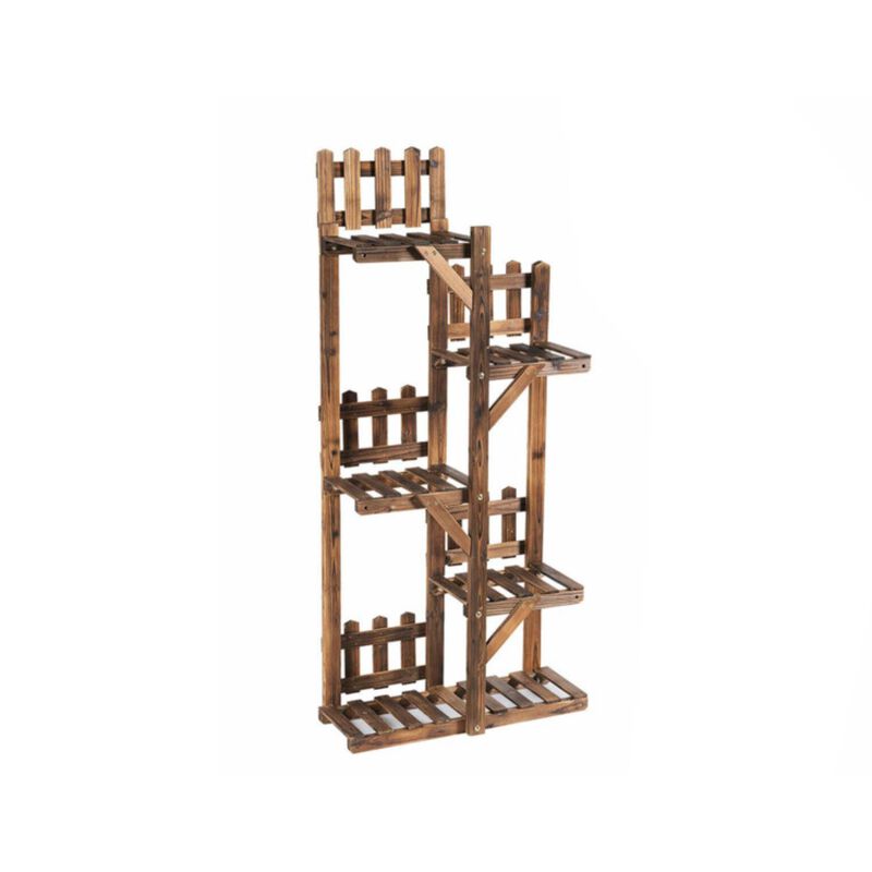Hivvago 5-Tier Flower Rack Wood Plant Stand 6 Pots Display Shelf