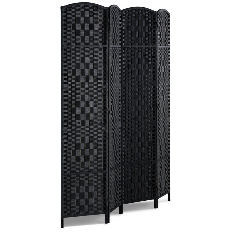 Portable 4-Panel Privacy Screen with Hinges, Hand-Woven Divider for Home or Office