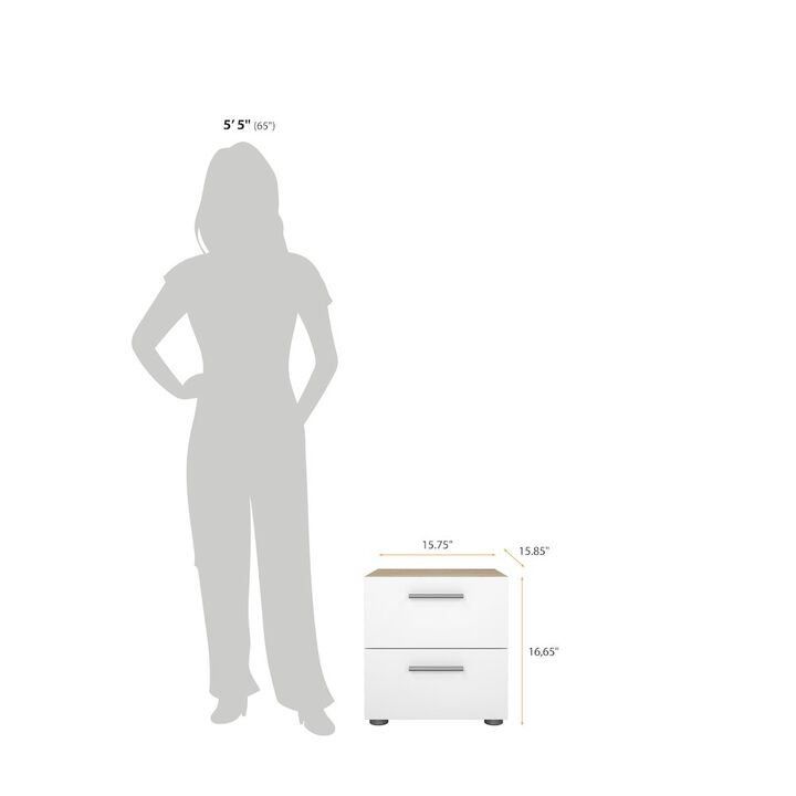 Tvilum Austin 2 Drawer Nightstand, Oak Structure/White High Gloss