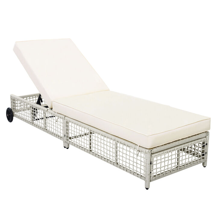 Whisen 78.8" Patio Lounge Chair, PE Rattan Iron with Wheels for Poolside Garden
