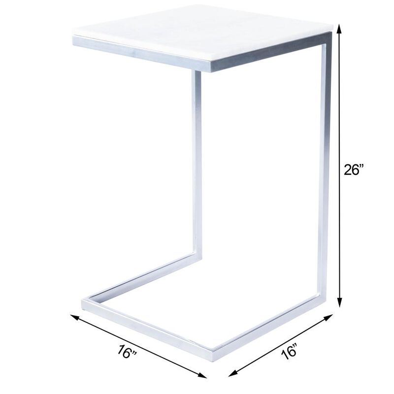 Butler Specialty Company Lawler Marble C- Side Table, Silver, White