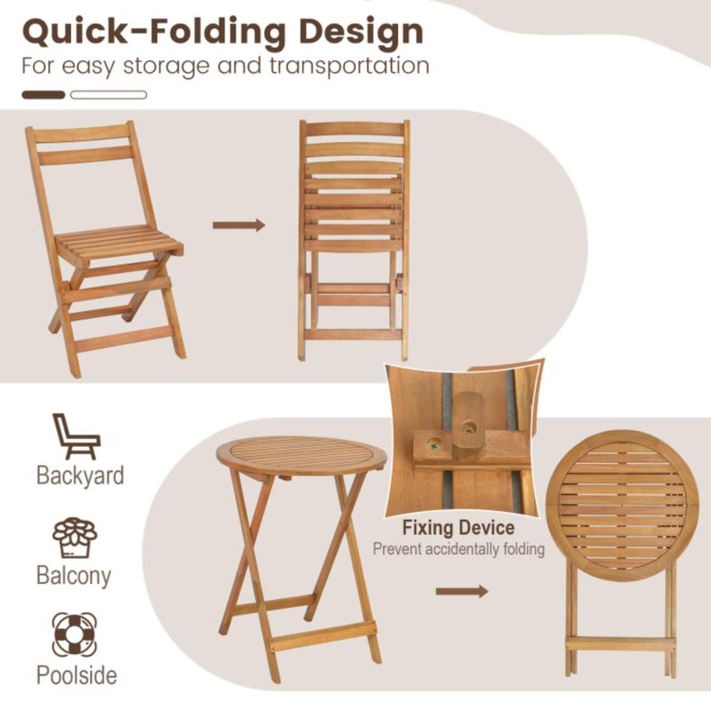 Hivvago 3 Pieces Folding Patio Bistro Set with Slatted Tabletop