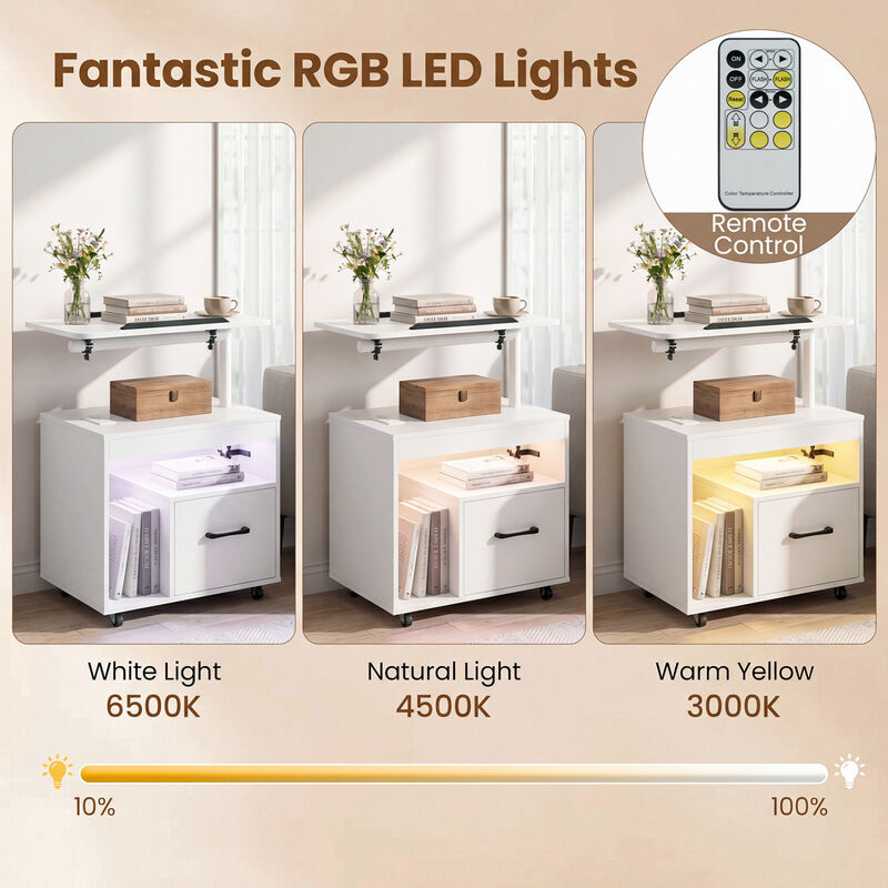LED Nightstand with Power Outlets and Flip-Top Storage for Bedroom image number 5