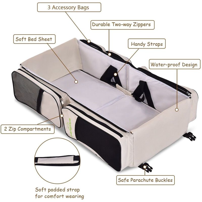 3 in 1 Portable Infant Bassinet Diaper Bag Beige
